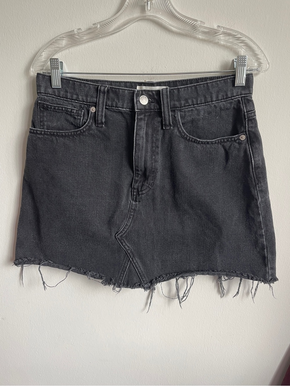 Madewell Black Denim Mini Skirt with Frayed Hem